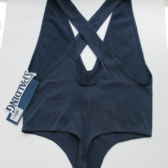 SPALDING PEACOAT BLUE PLUNGE DEEP V-NECK SEAMLESS BODYSUIT SIZE MEDIUM NWT - Picture 10 of 13